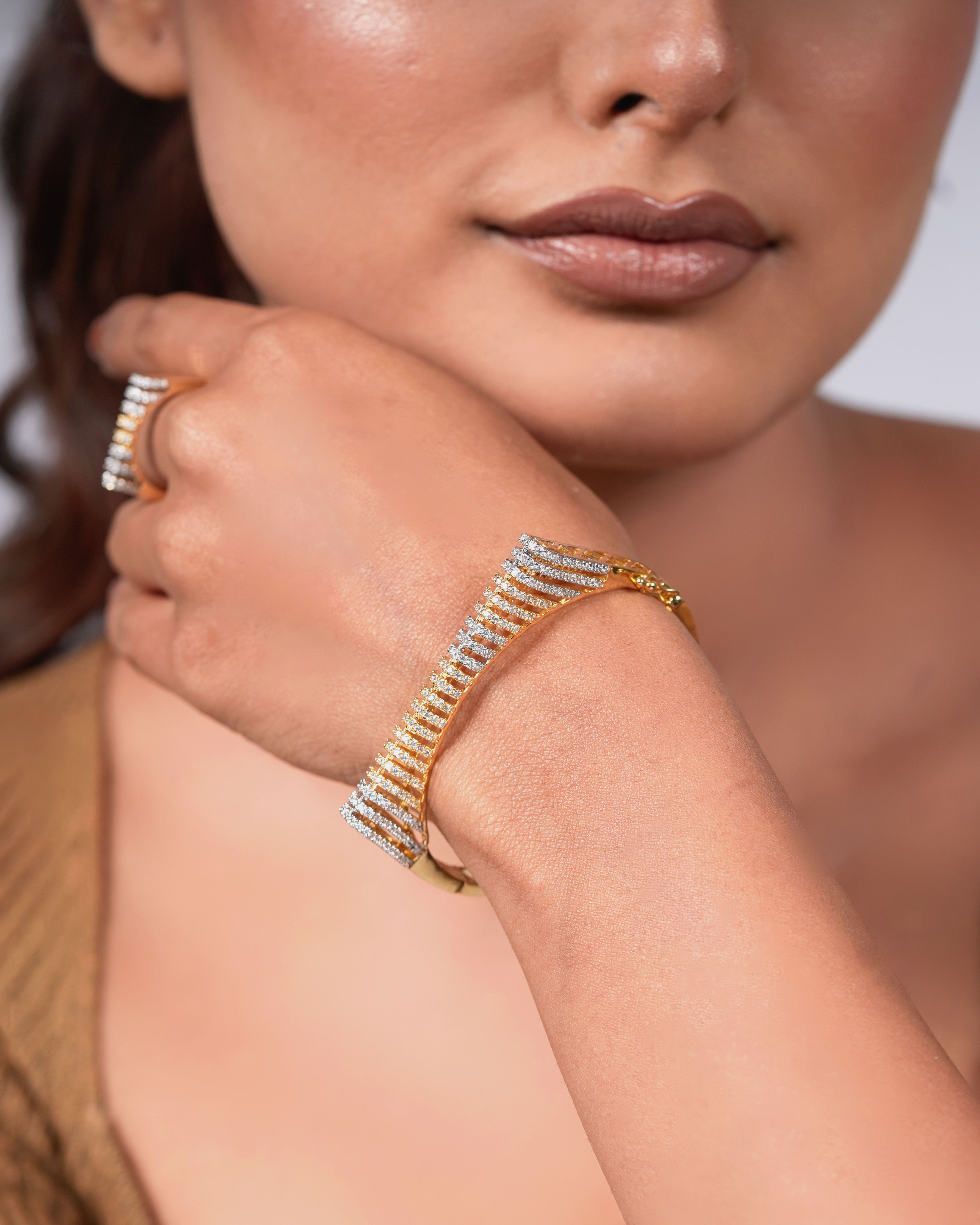 Stylish Diamond Kada Bracelet With Ring – Trendy Jewelry for Women & Girls