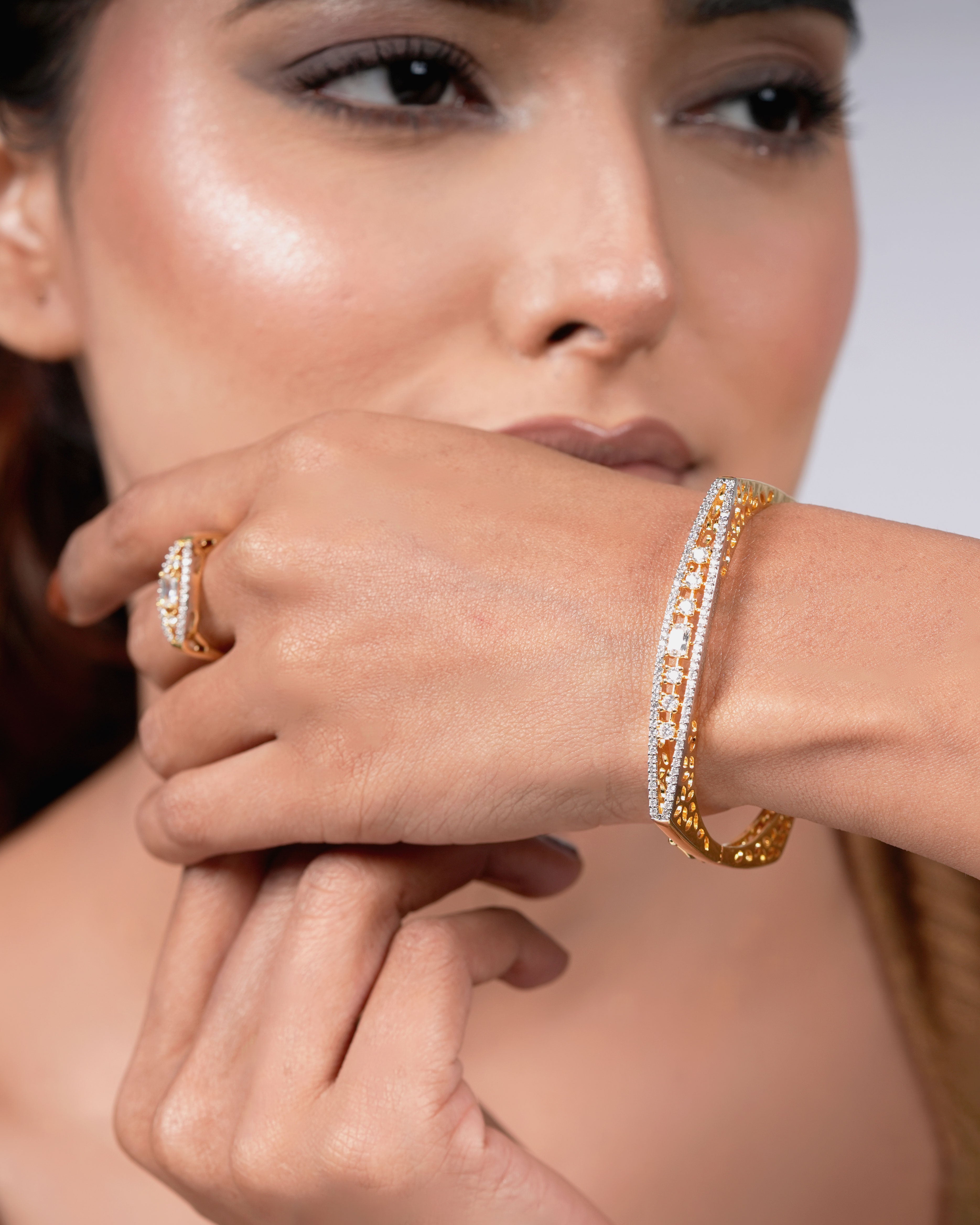 Stylish Diamond Kada Bracelet With Ring – Trendy Jewelry for Women & Girls
