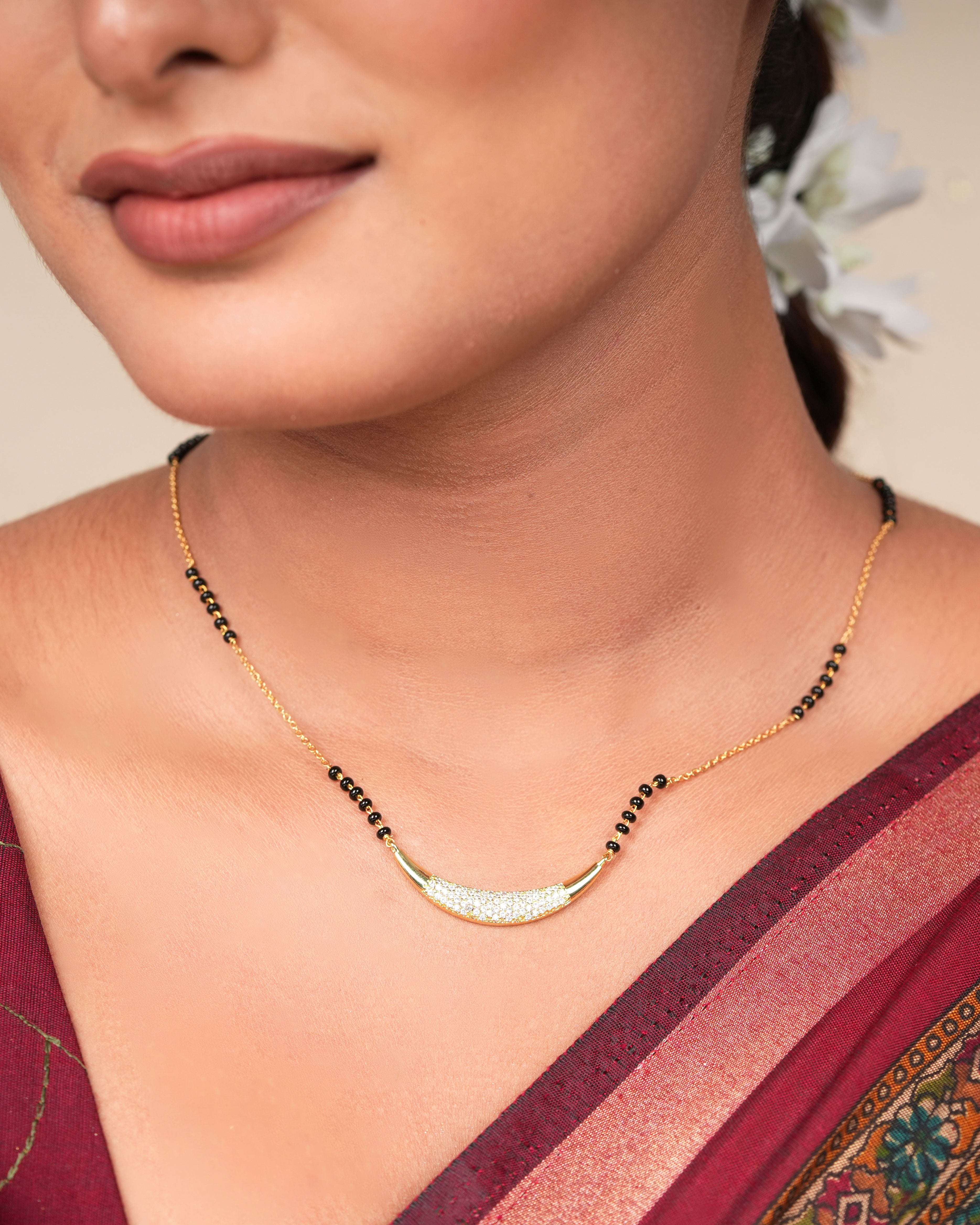 Elegant Half Moon Diamond Mangalsutra Necklace – Traditional & Stylish Jewellery for Women