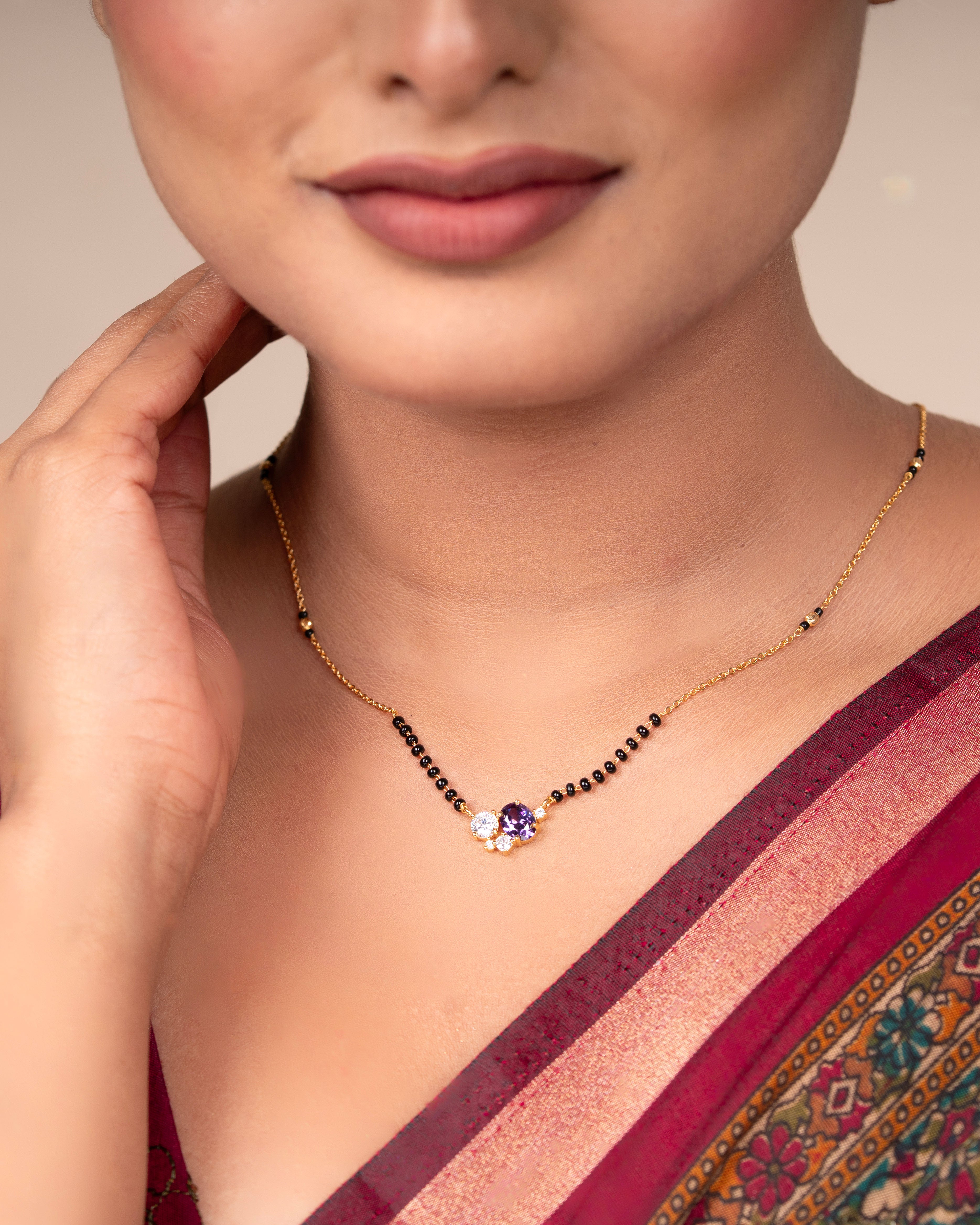 Elegant Purple Diamond Mangalsutra Necklace – Traditional & Stylish Jewellery for Women