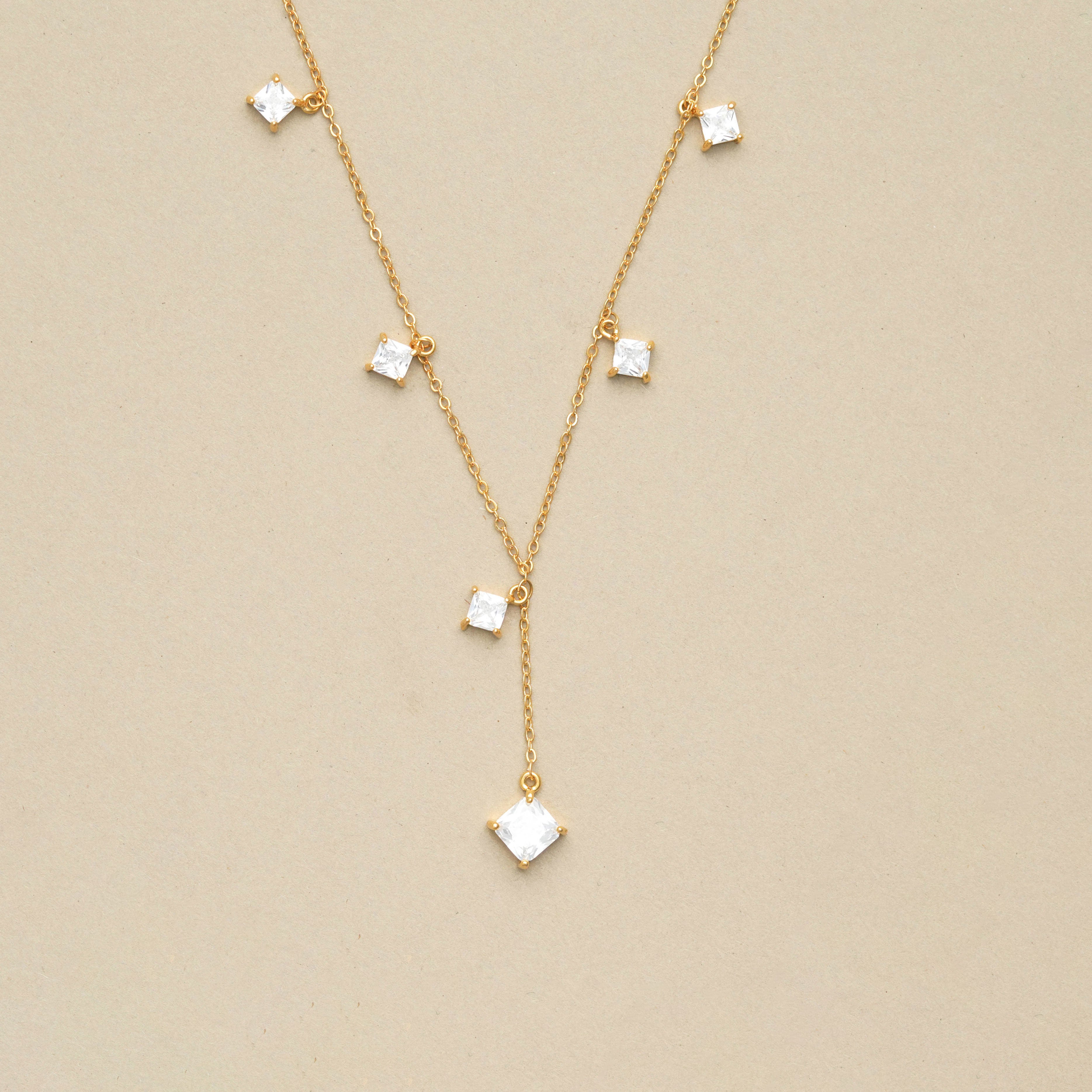 Anti-Tarnish Stainless-Steel Square Geometric Charms Necklace With Earrings