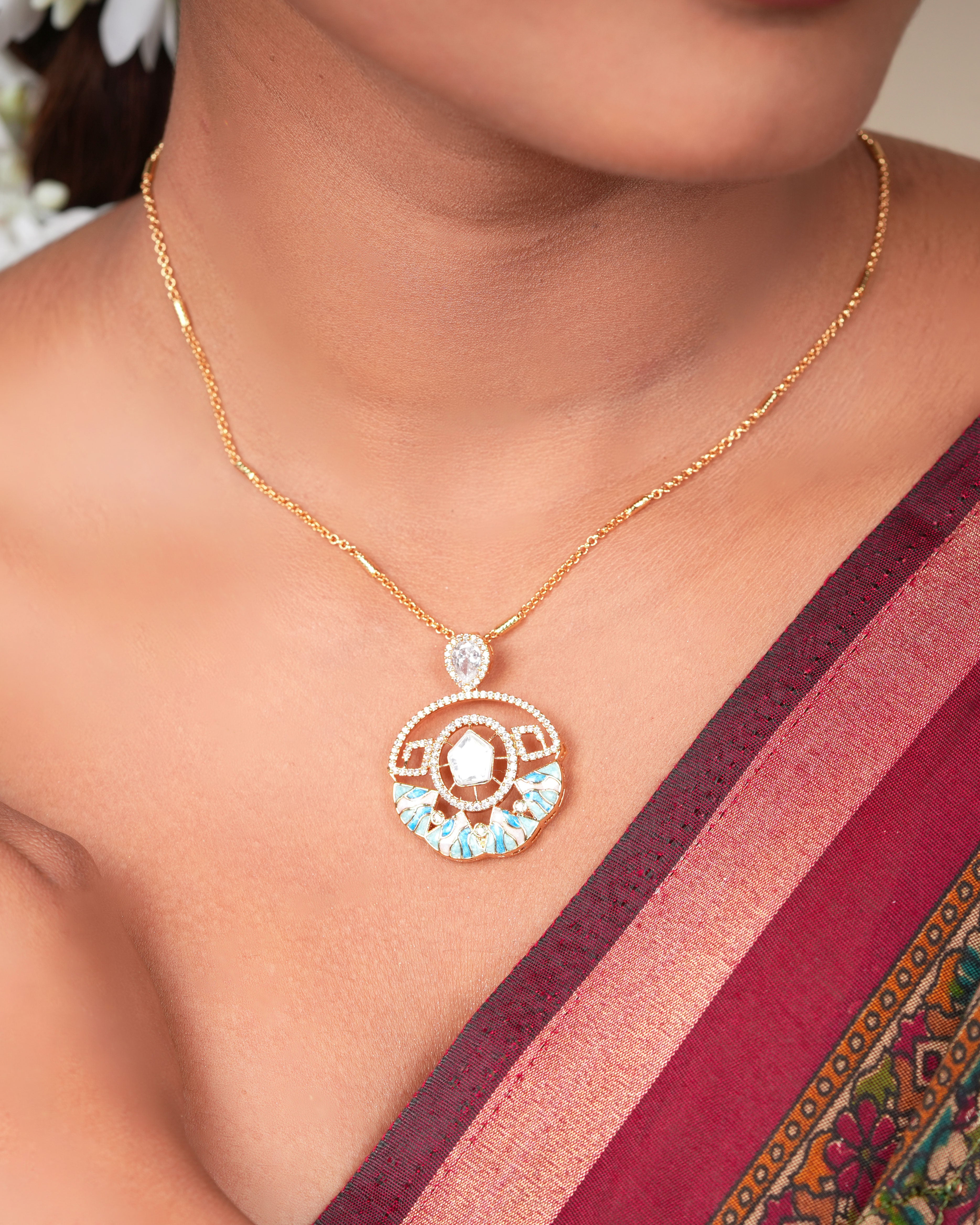 Elegant Round Diamond Studded Necklace With Earrings