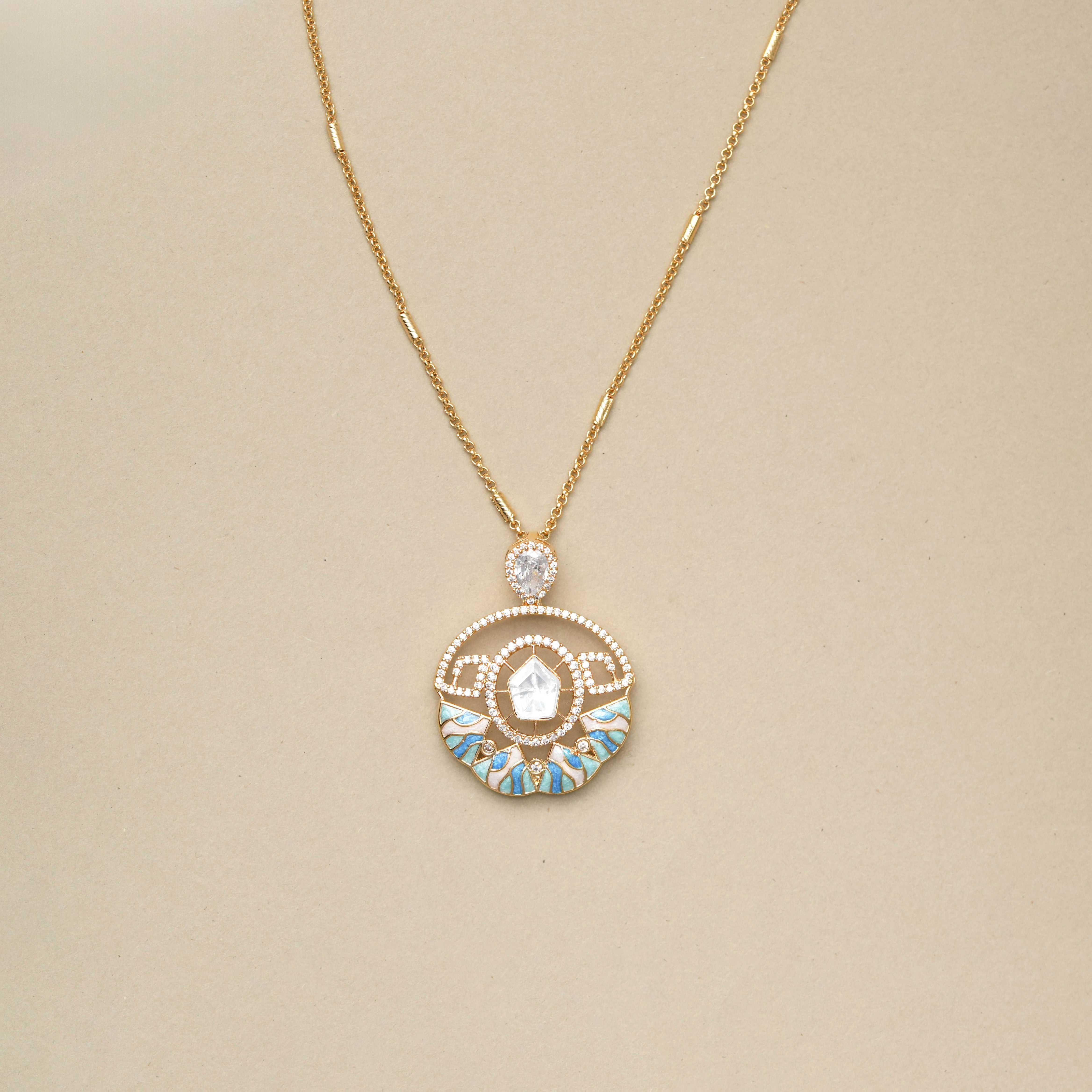 Elegant Round Diamond Studded Necklace With Earrings
