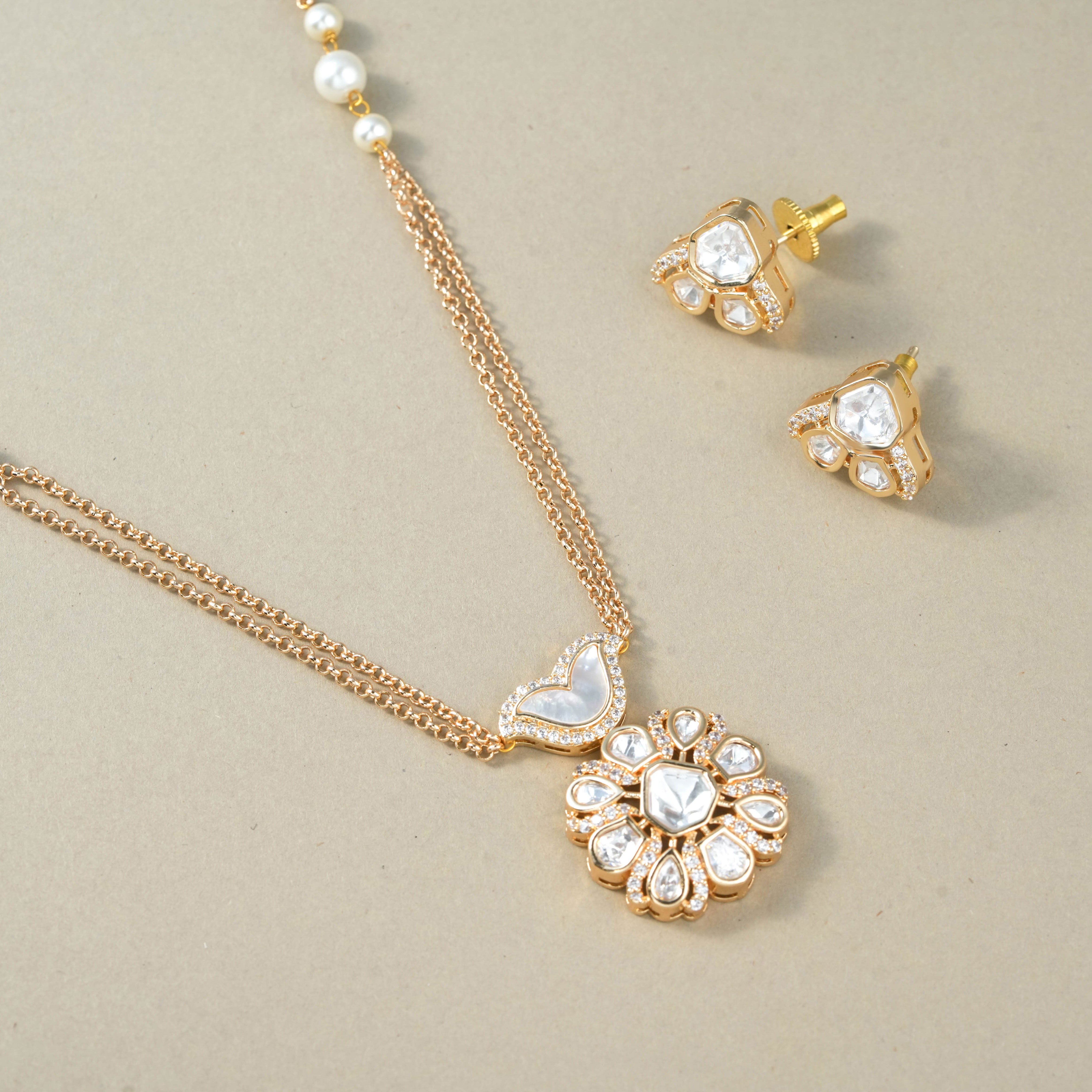 Stones and Beads Jewellery Set Earrings & Necklace