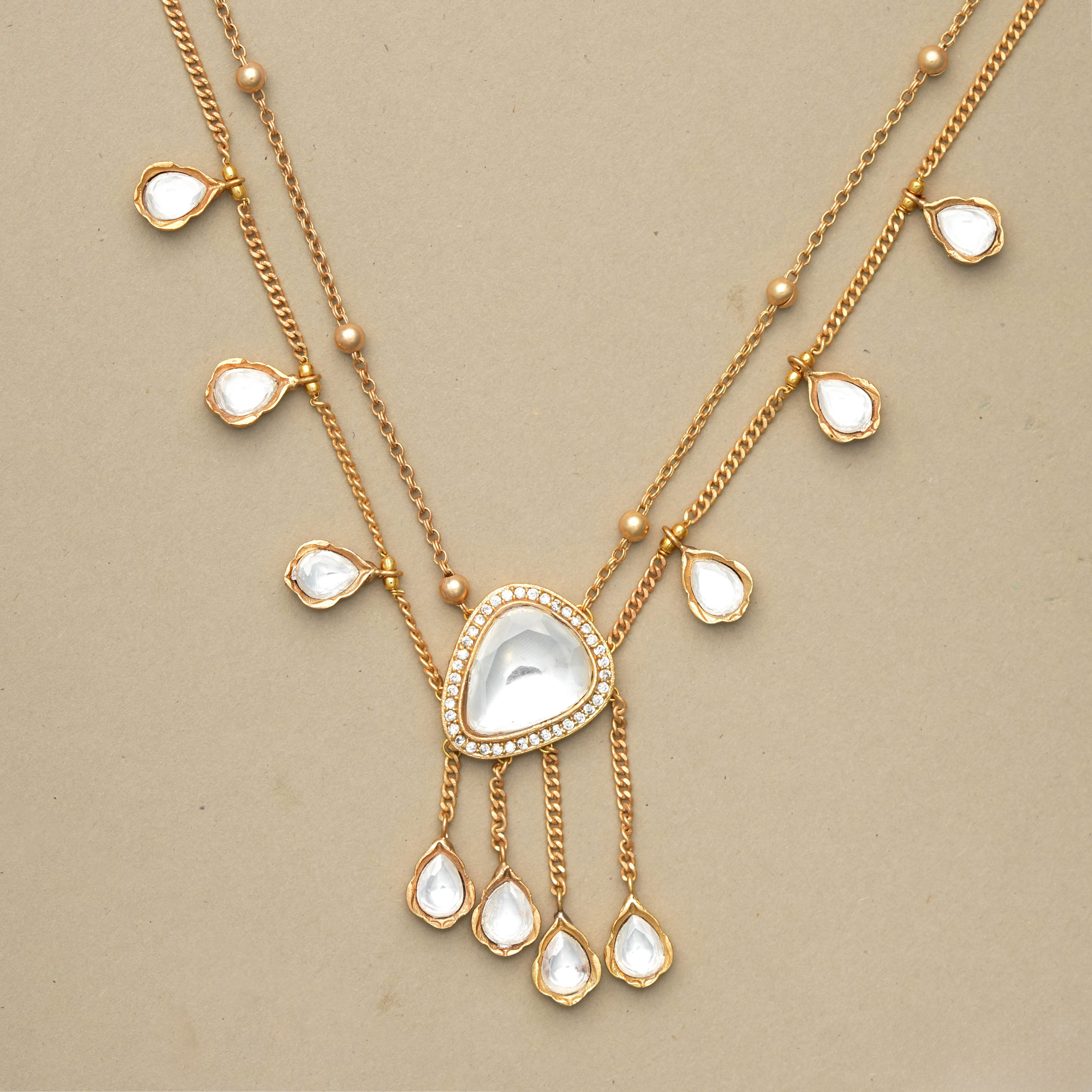 Kundan-Studded Earrings & Necklace Jewellery Set