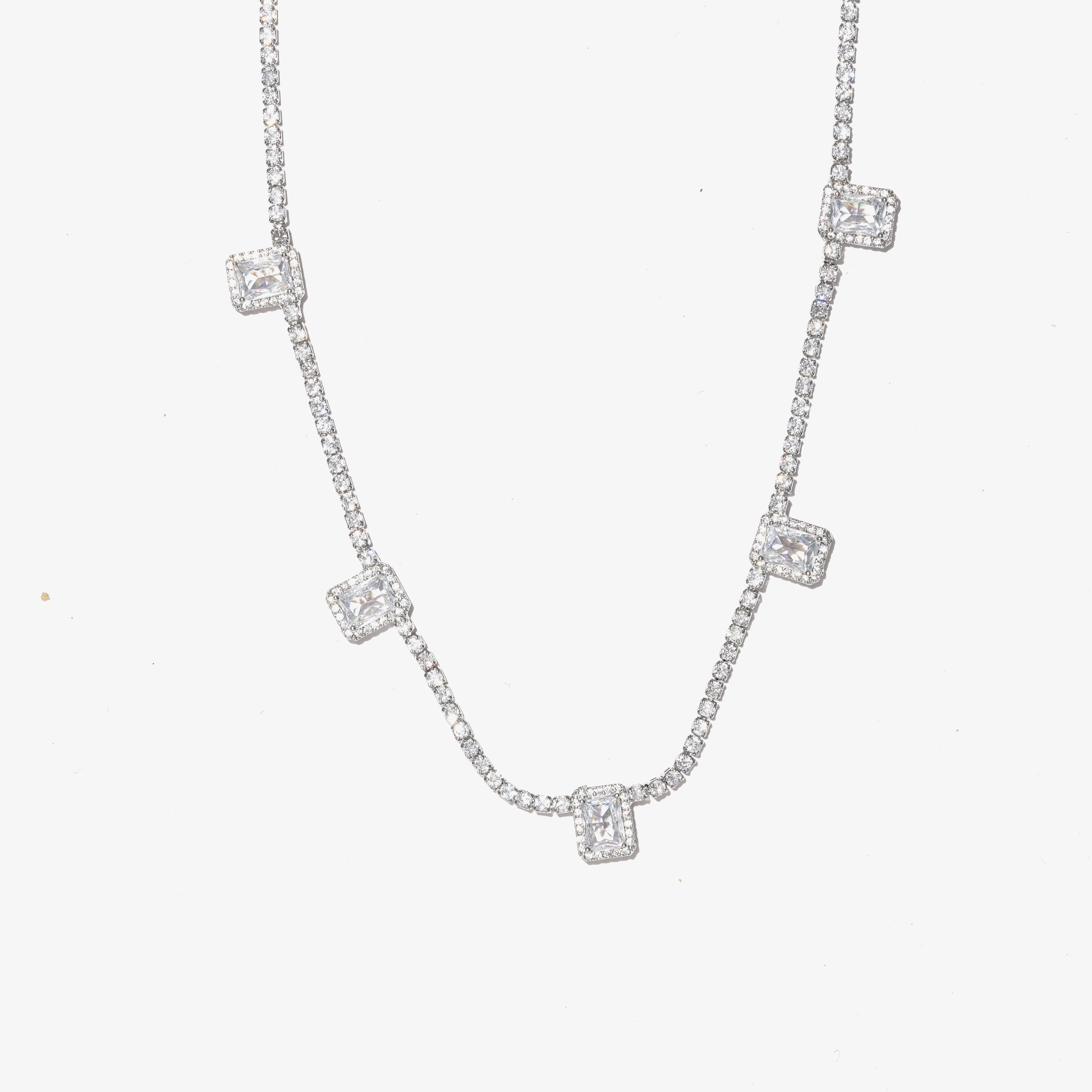 Silver Plated Diamong Earrings & Necklace Jewellery Set